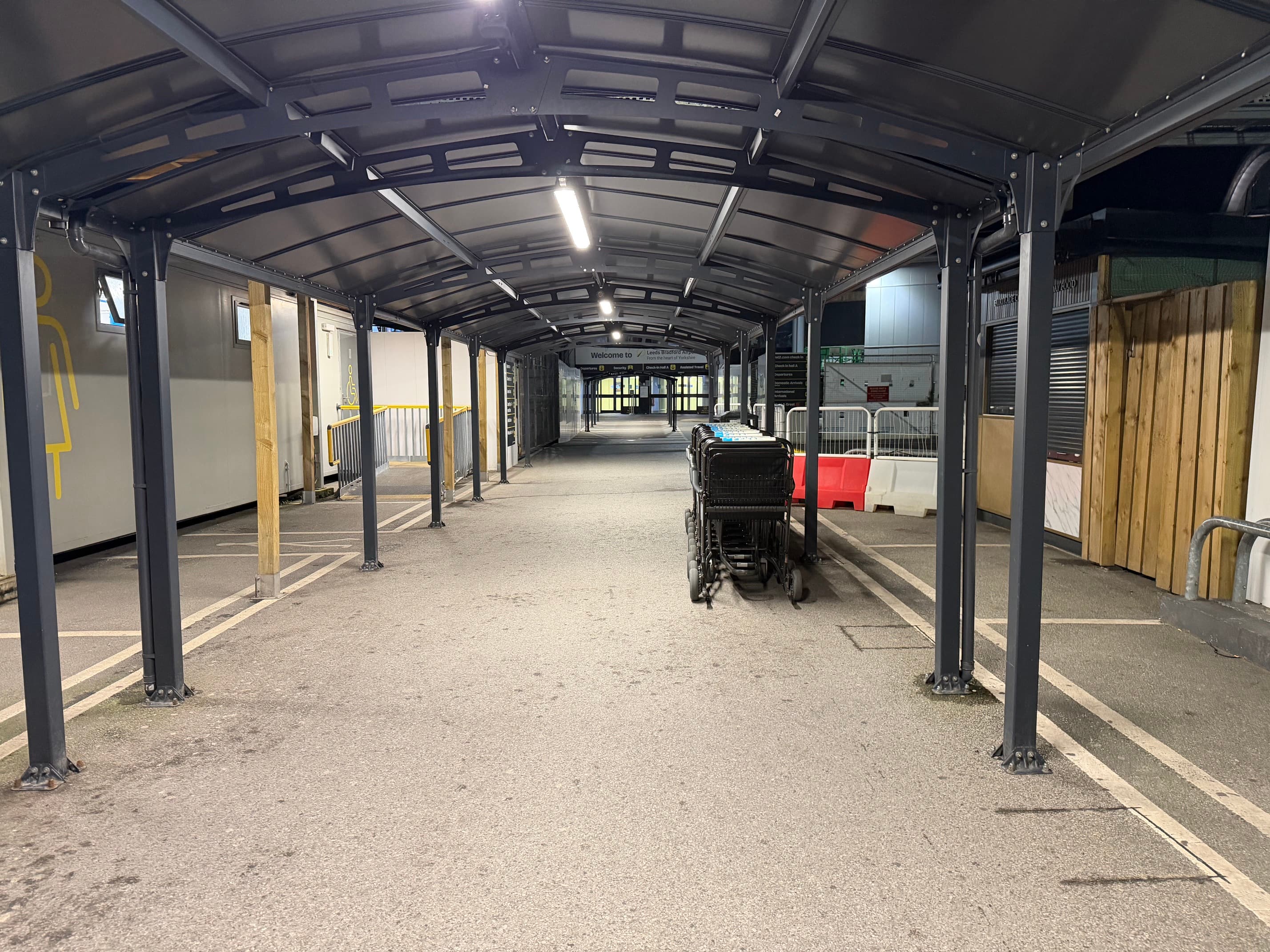 Covered area on the approach to the main terminal at Leeds Bradford Airport
